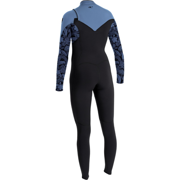 2025 O'Neill Womens Epic 4/3mm Chest Zip Wetsuit 5651 - Black / Stormy Palm / Fade Denim